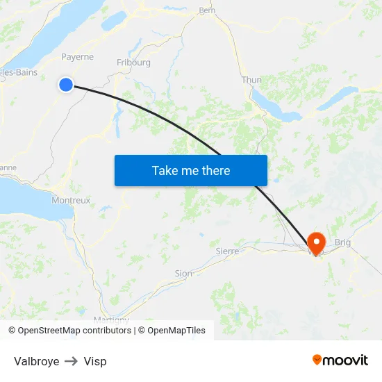 Valbroye to Visp map