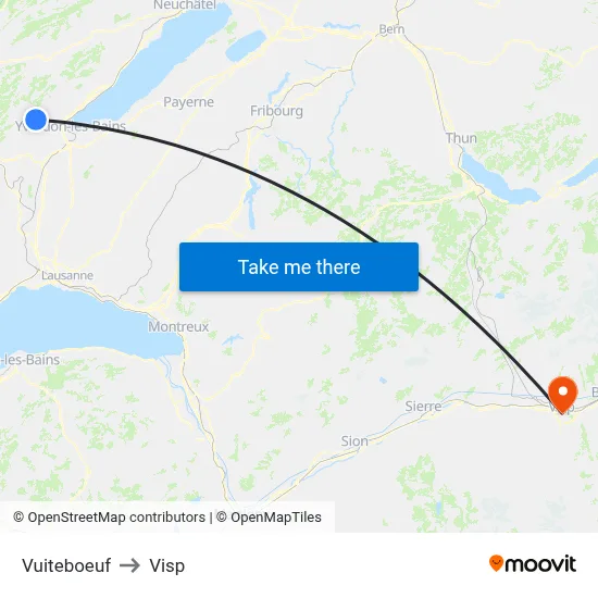 Vuiteboeuf to Visp map