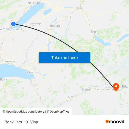 Bonvillars to Visp map
