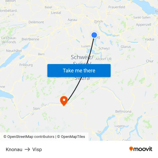 Knonau to Visp map