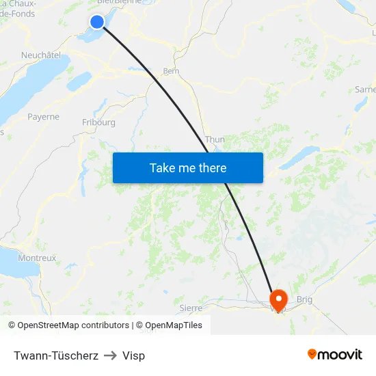Twann-Tüscherz to Visp map