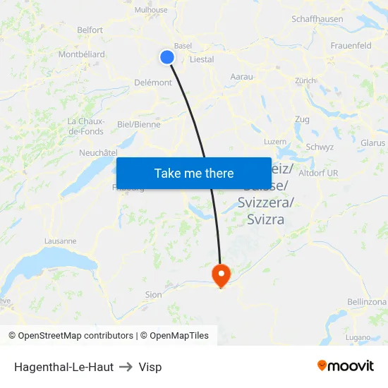 Hagenthal-Le-Haut to Visp map