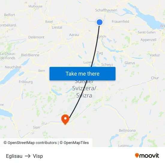 Eglisau to Visp map