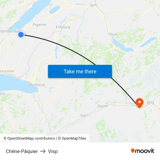 Chêne-Pâquier to Visp map