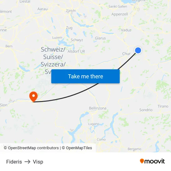 Fideris to Visp map
