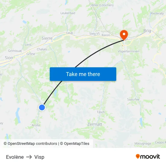 Evolène to Visp map