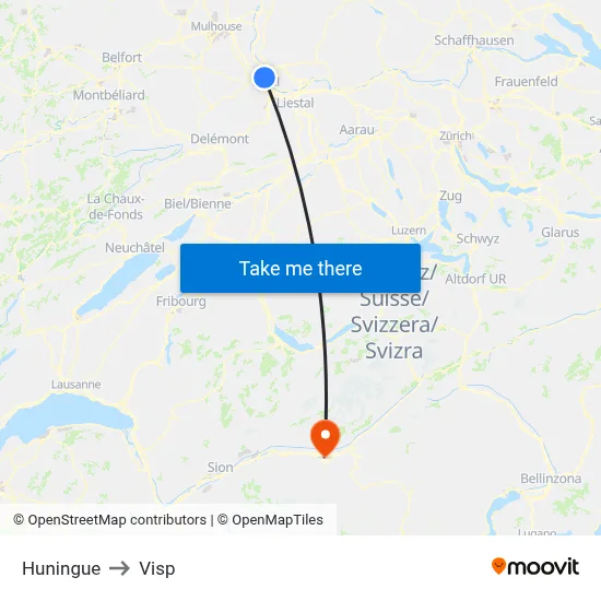 Huningue to Visp map