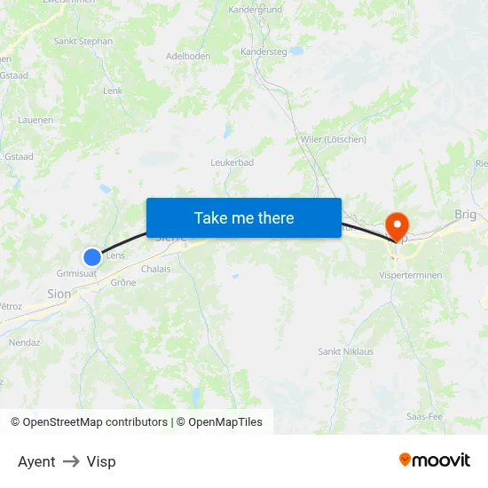 Ayent to Visp map