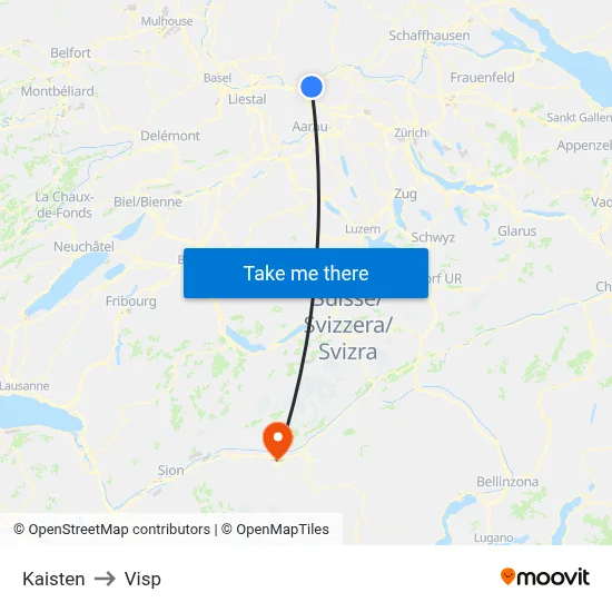 Kaisten to Visp map