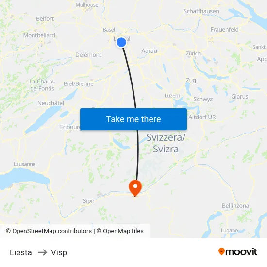 Liestal to Visp map