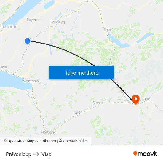 Prévonloup to Visp map