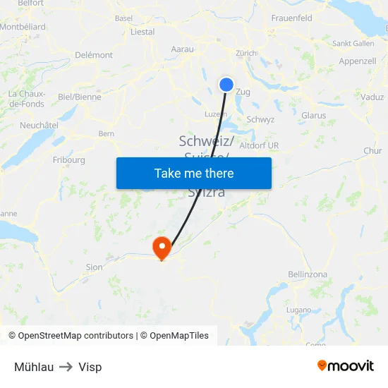Mühlau to Visp map