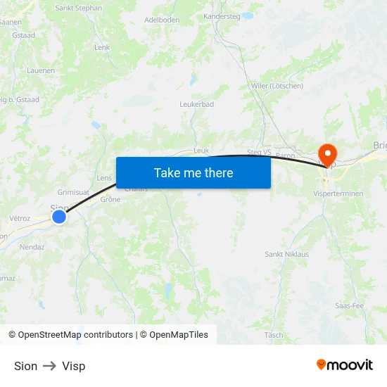 Sion to Visp map