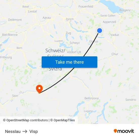 Nesslau to Visp map