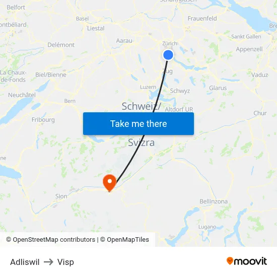 Adliswil to Visp map