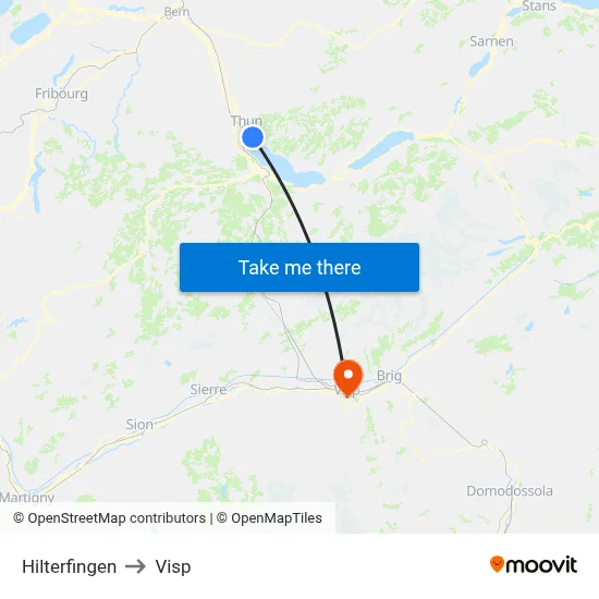 Hilterfingen to Visp map