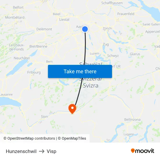 Hunzenschwil to Visp map