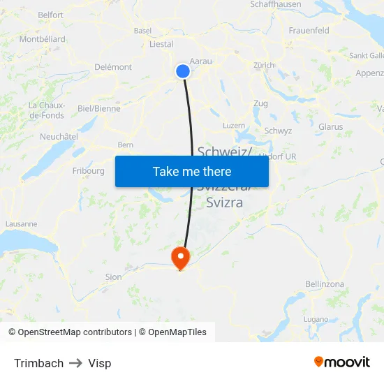 Trimbach to Visp map