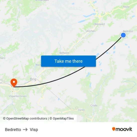 Bedretto to Visp map