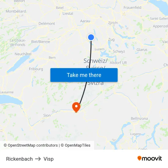 Rickenbach to Visp map