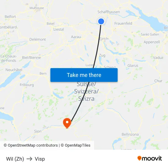 Wil (Zh) to Visp map