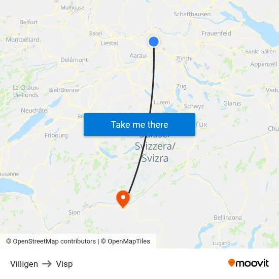 Villigen to Visp map