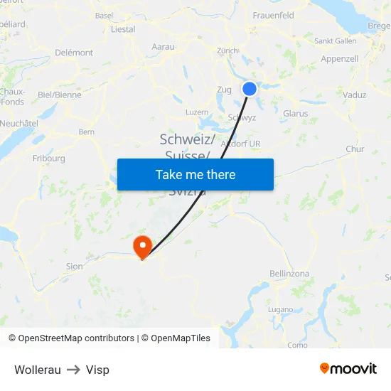 Wollerau to Visp map