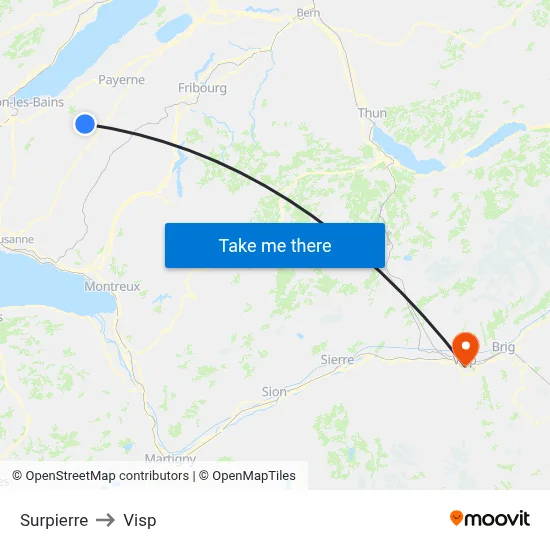 Surpierre to Visp map