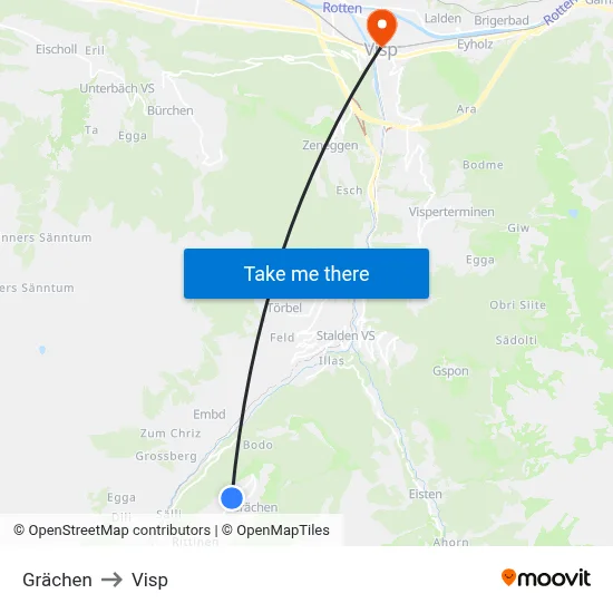 Grächen to Visp map