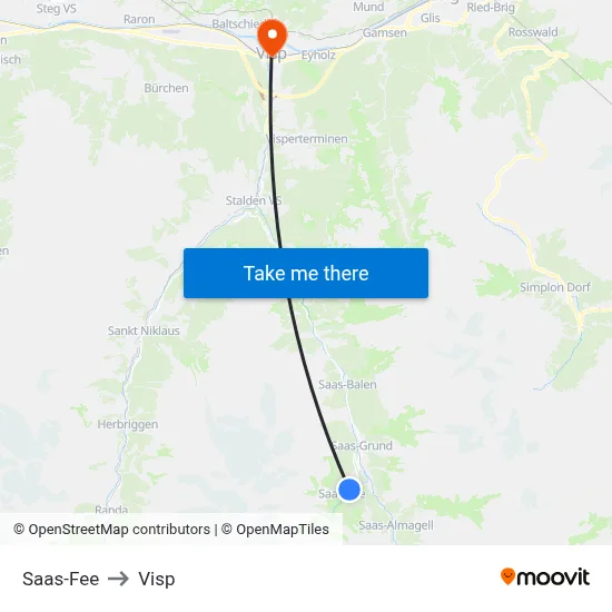 Saas-Fee to Visp map