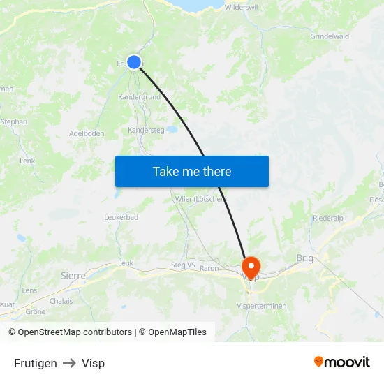 Frutigen to Visp map