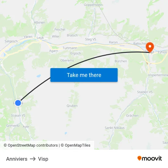 Anniviers to Visp map