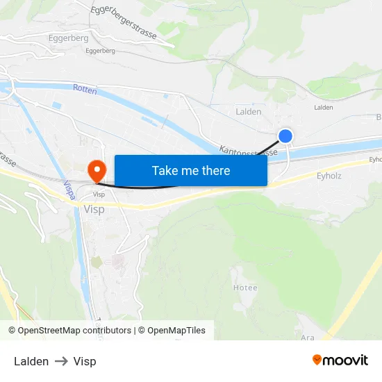 Lalden to Visp map