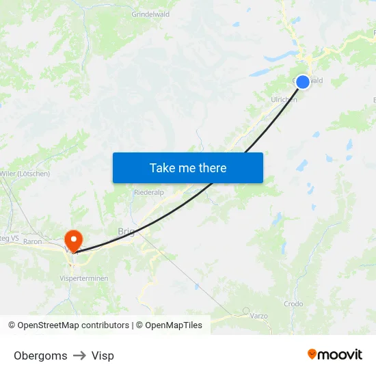 Obergoms to Visp map