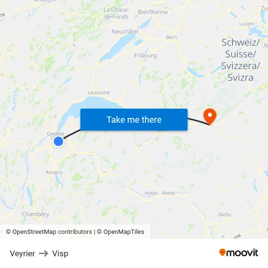 Veyrier to Visp map