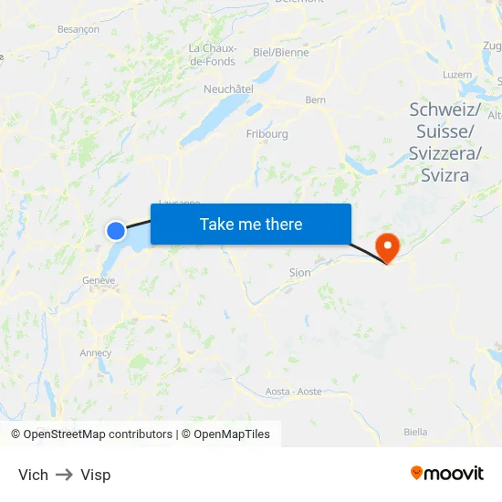 Vich to Visp map