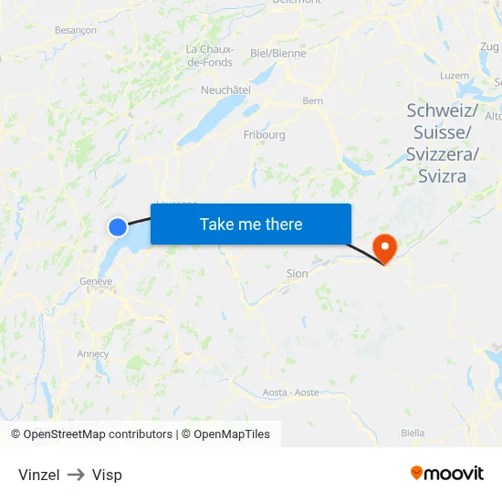 Vinzel to Visp map