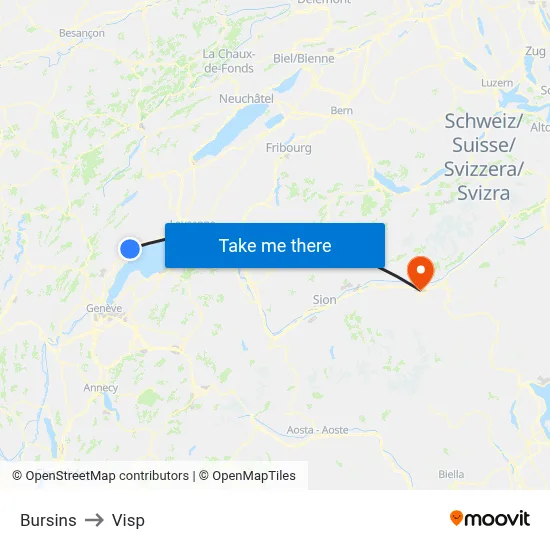 Bursins to Visp map