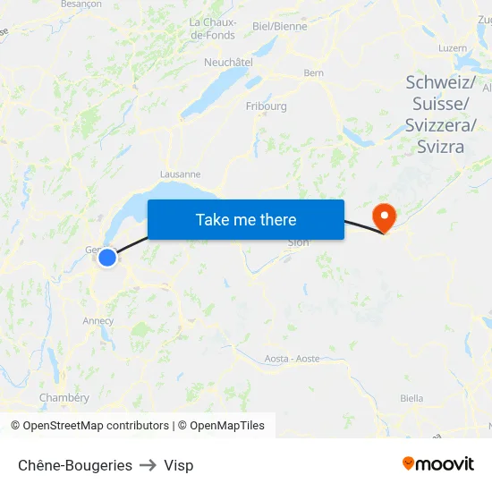 Chêne-Bougeries to Visp map