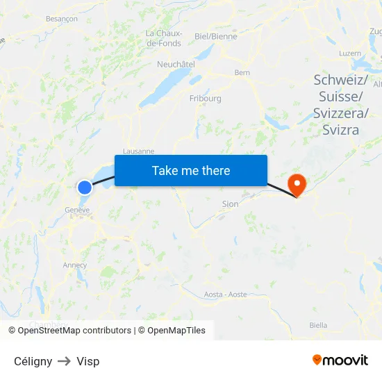 Céligny to Visp map