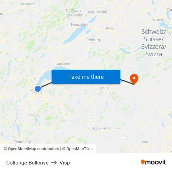 Collonge-Bellerive to Visp map
