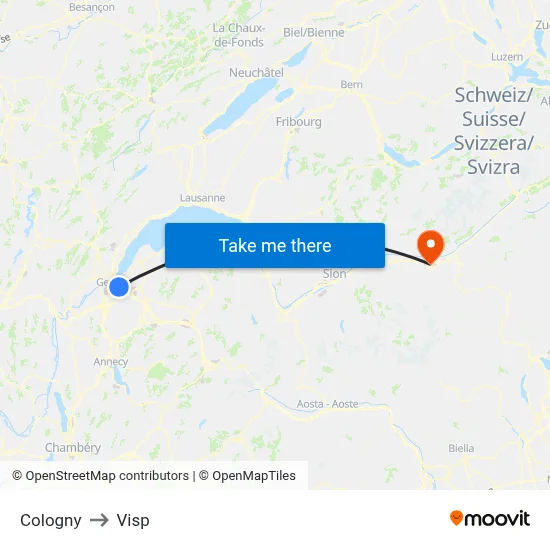 Cologny to Visp map