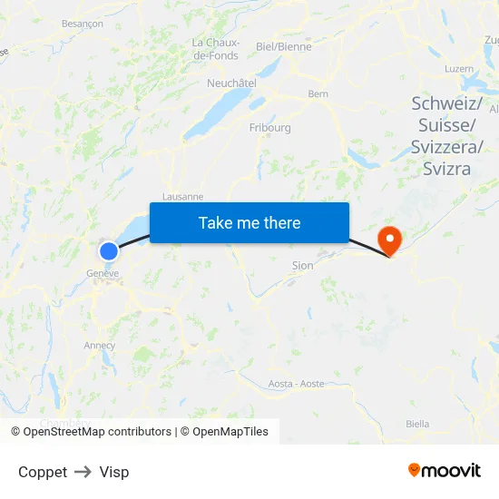 Coppet to Visp map