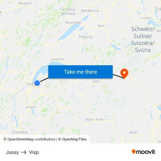 Jussy to Visp map