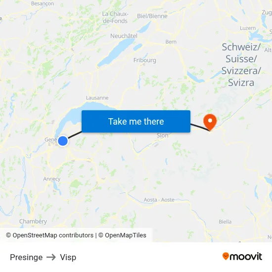 Presinge to Visp map