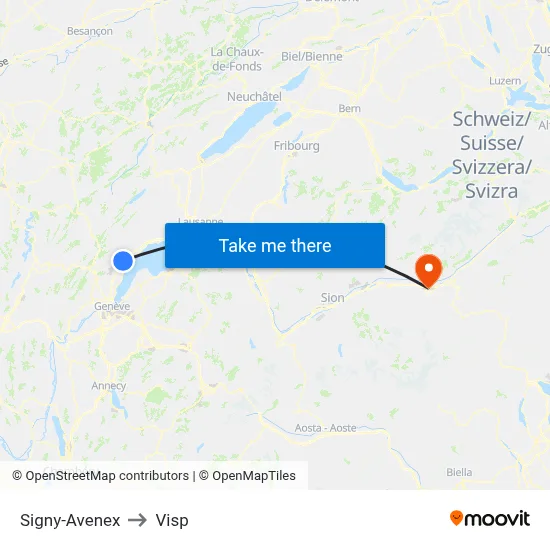 Signy-Avenex to Visp map