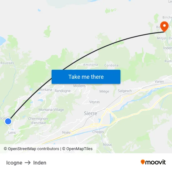 Icogne to Inden map