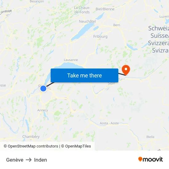 Genève to Inden map