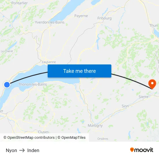 Nyon to Inden map