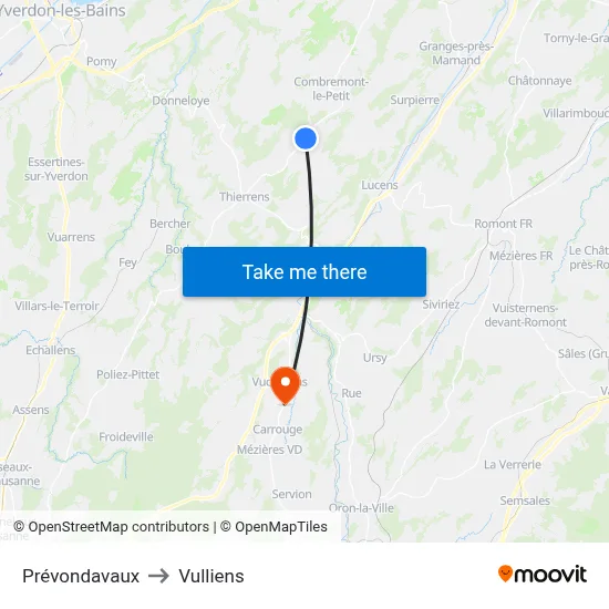 Prévondavaux to Vulliens map